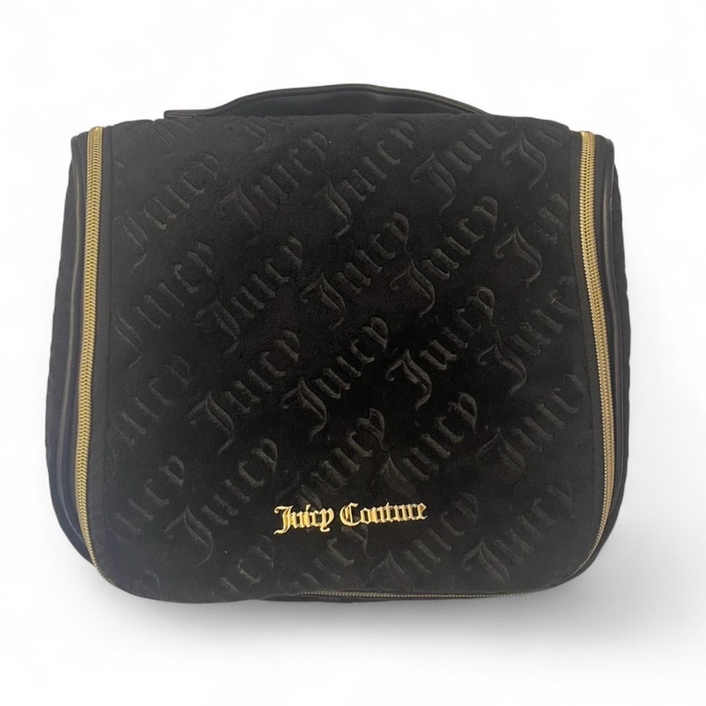 Y2K Juicy Couture Embossed Black Velour Toiletry Cosmetic Travel Bag